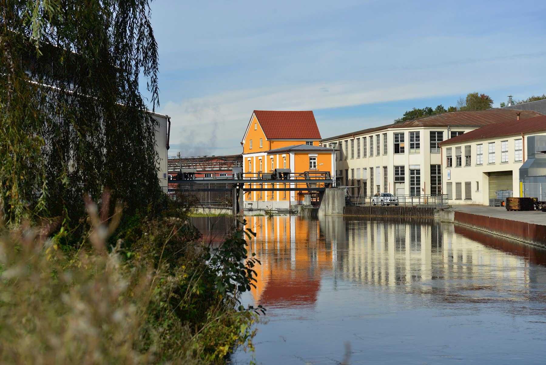 HARO hydroelectric power station on the Sims River flowing through the factory grounds